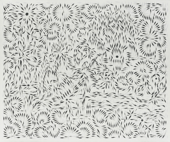 黄致阳《千灵显 No.1503》 Three Marks No.1503 墨，矿物彩，绢 ink color on silk 200x240cm 2015