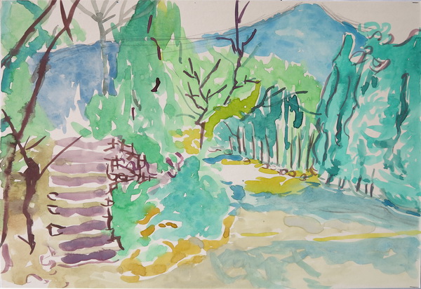 习作《风景-1》水彩，纸本，23×33cm，2015年