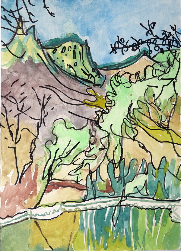 习作《风景-2》水彩，纸本，23×33cm，2015年