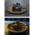 Wartime Dinner. Pair of hand-painted
porcelain plates, before and after
ocean-submersion