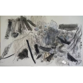 ！《山水赋之七》77x53.5cm ，2015年，卡纸上色粉笔、水彩、铅笔及蜡纸拼贴等