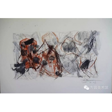 ！《山水赋之十七》  75x46.5cm ，2015年，卡纸上色粉笔、水彩、铅笔及蜡纸拼贴等