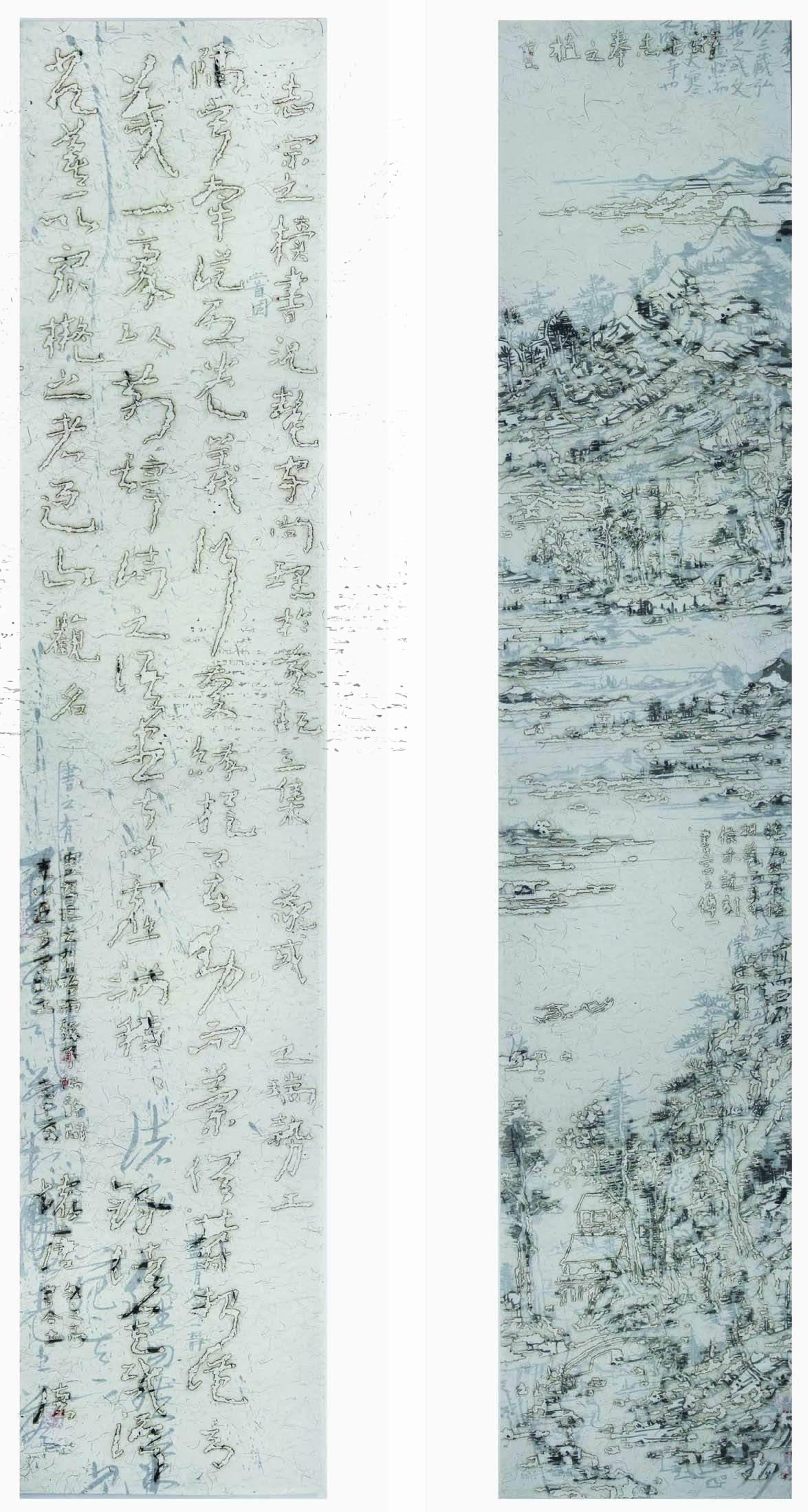 王天德《HouShan-No.15-HLXST001》皮纸、墨、焰 36×181cm×2 2015