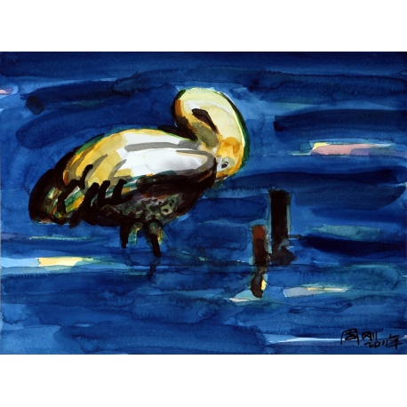 2011周刚水彩画——《蓝色西湖·西湖之韵》36X48cm
