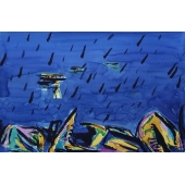 2015周刚水彩画——《蓝色西湖·西湖春雨》71x51cm