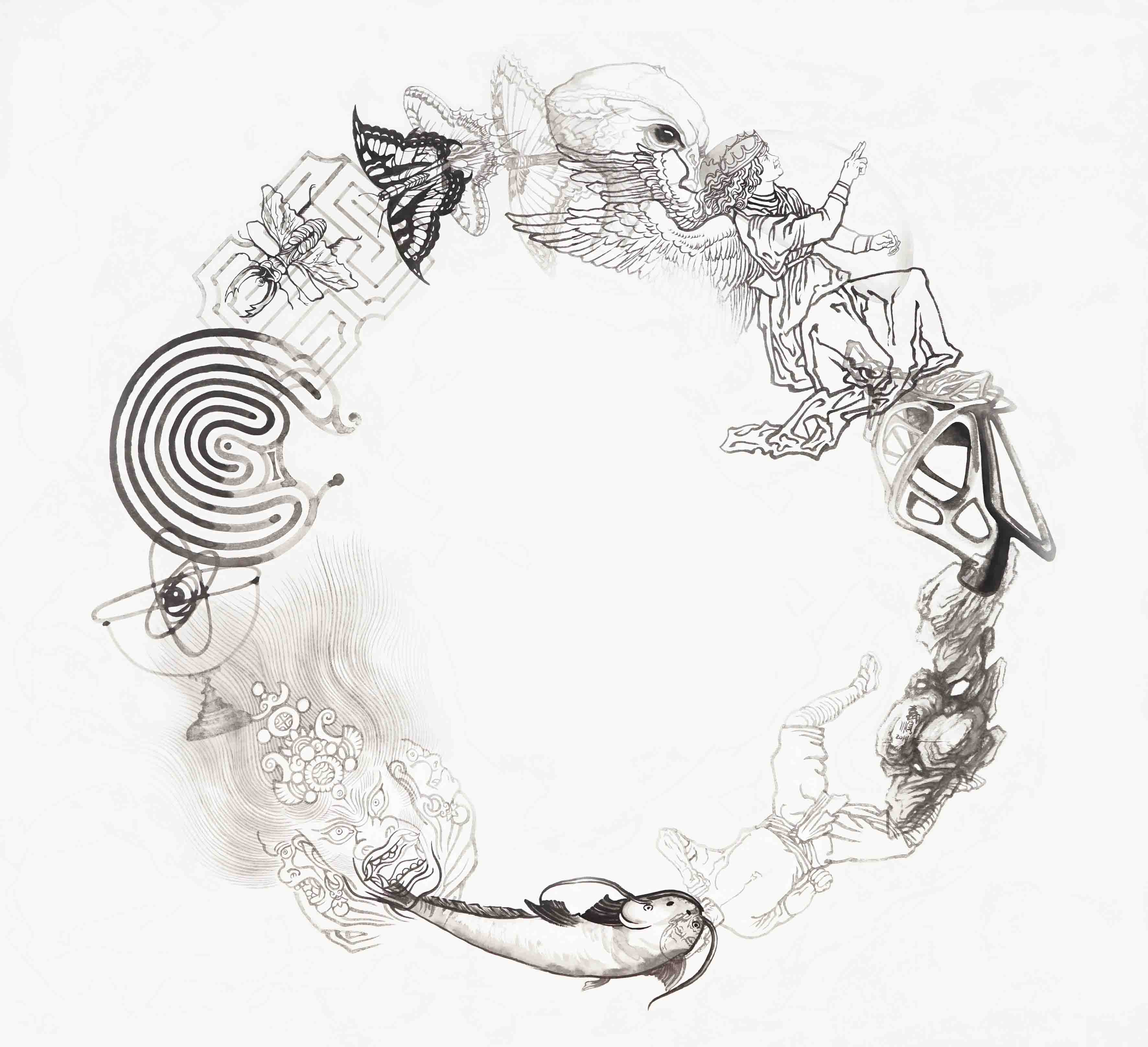 时链·#13，2014，宣纸水墨设色，194x180cm 