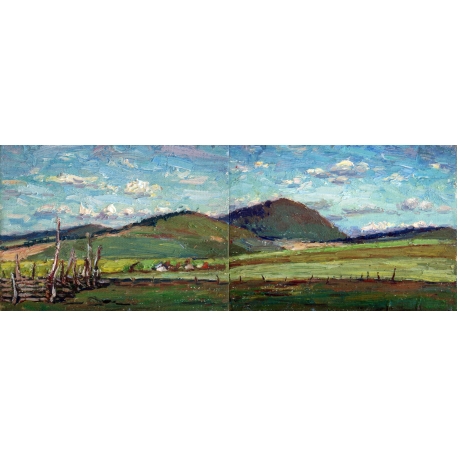 那吉草原，布面油画，2015,15X40cm，于月公