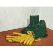 绿胶鞋黄手套