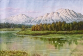 【朝鲜油画】雪山下的小河