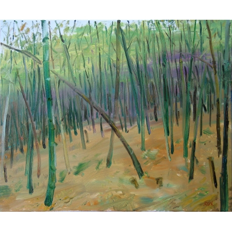 《灵岩紫竹坡》李靖坤，布面油画，50cm X 60cm，2015年创作