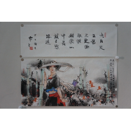 刘向平 书法(六月天23x69)加画(34x69) 