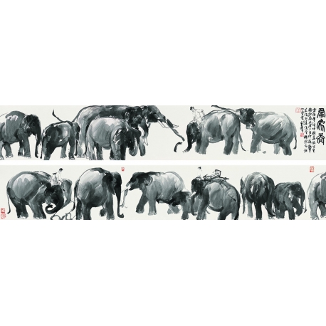 戴卫 群象图  2005年作   高30cm；宽176cm 放在鹤寿图之后