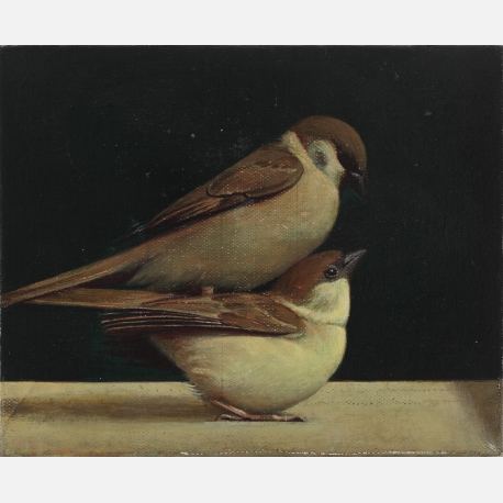 鸟上鸟,Bird on Bird,22x28cm,acrylic and oil on canvas