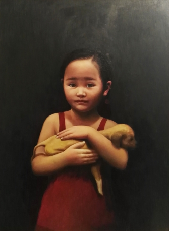【油画】抱狗的小女孩-原创作品