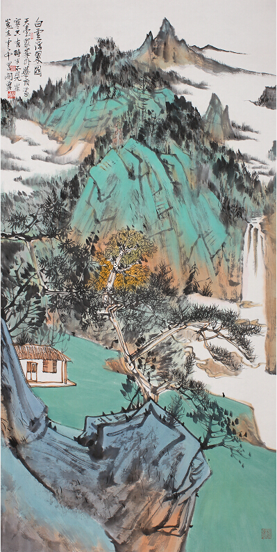 闫勇，《白云浮翠》，90cm×180cm，纸本设色，2014年 (1)