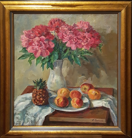 俄罗斯油画《牡丹和水果》