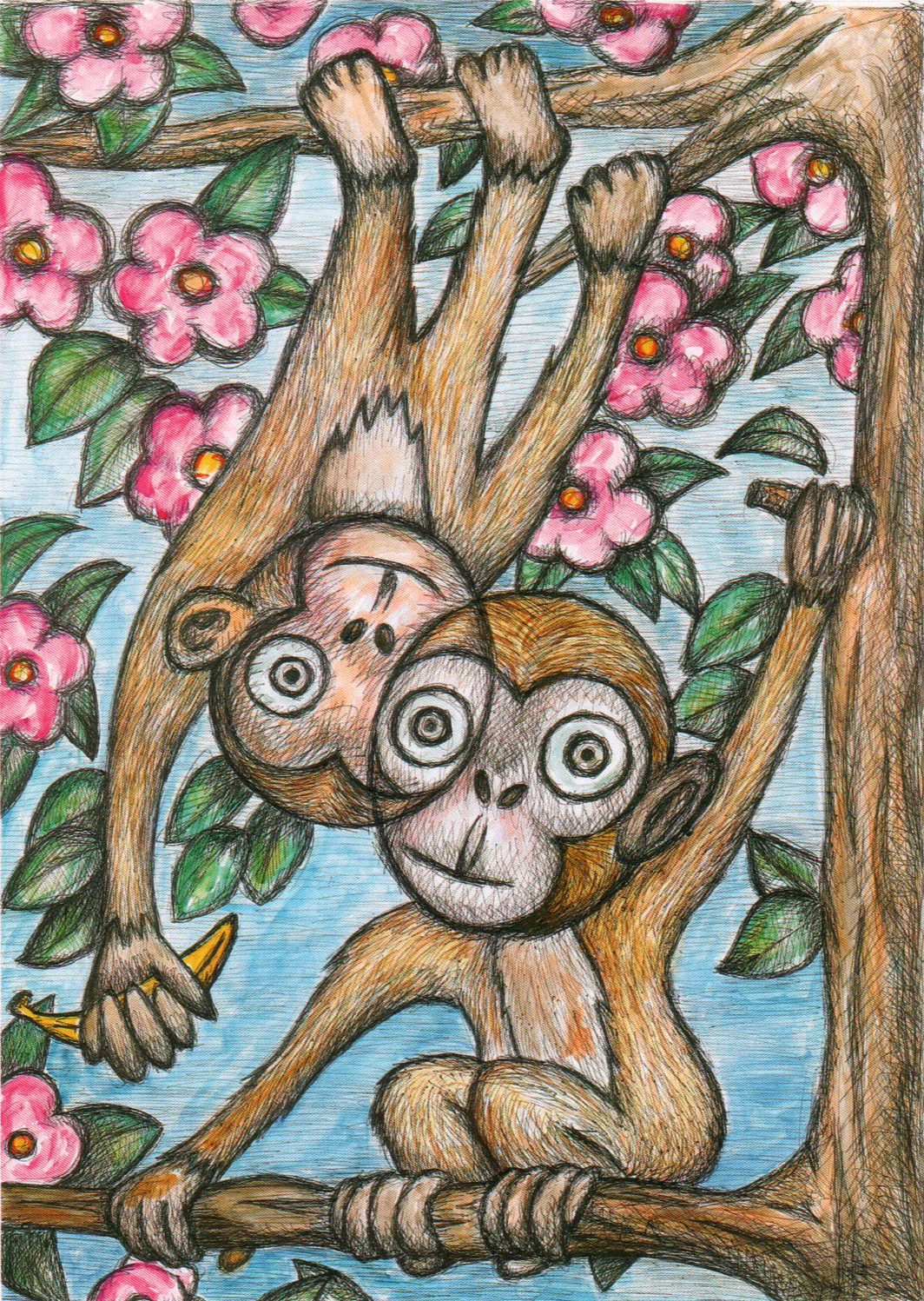 两只猴子-手绘原作