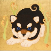 Smalldog・Fern小狗狗・蕨Maruyama Yuki丸山友纪2009,33X33,Rock color and gold leaf