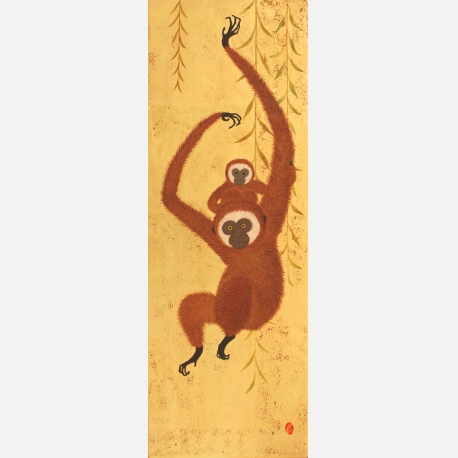 Monkey came猴来图Maruyama Yuki丸山友纪2011,45X16,Rock color and gold leaf