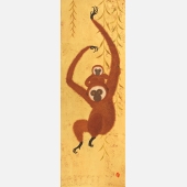 Monkey came猴来图Maruyama Yuki丸山友纪2011,45X16,Rock color and gold leaf