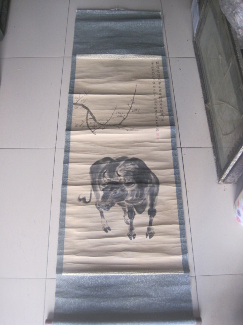 马骀 四川 曾熙弟子 牛梅图中堂，尺寸115-48cm