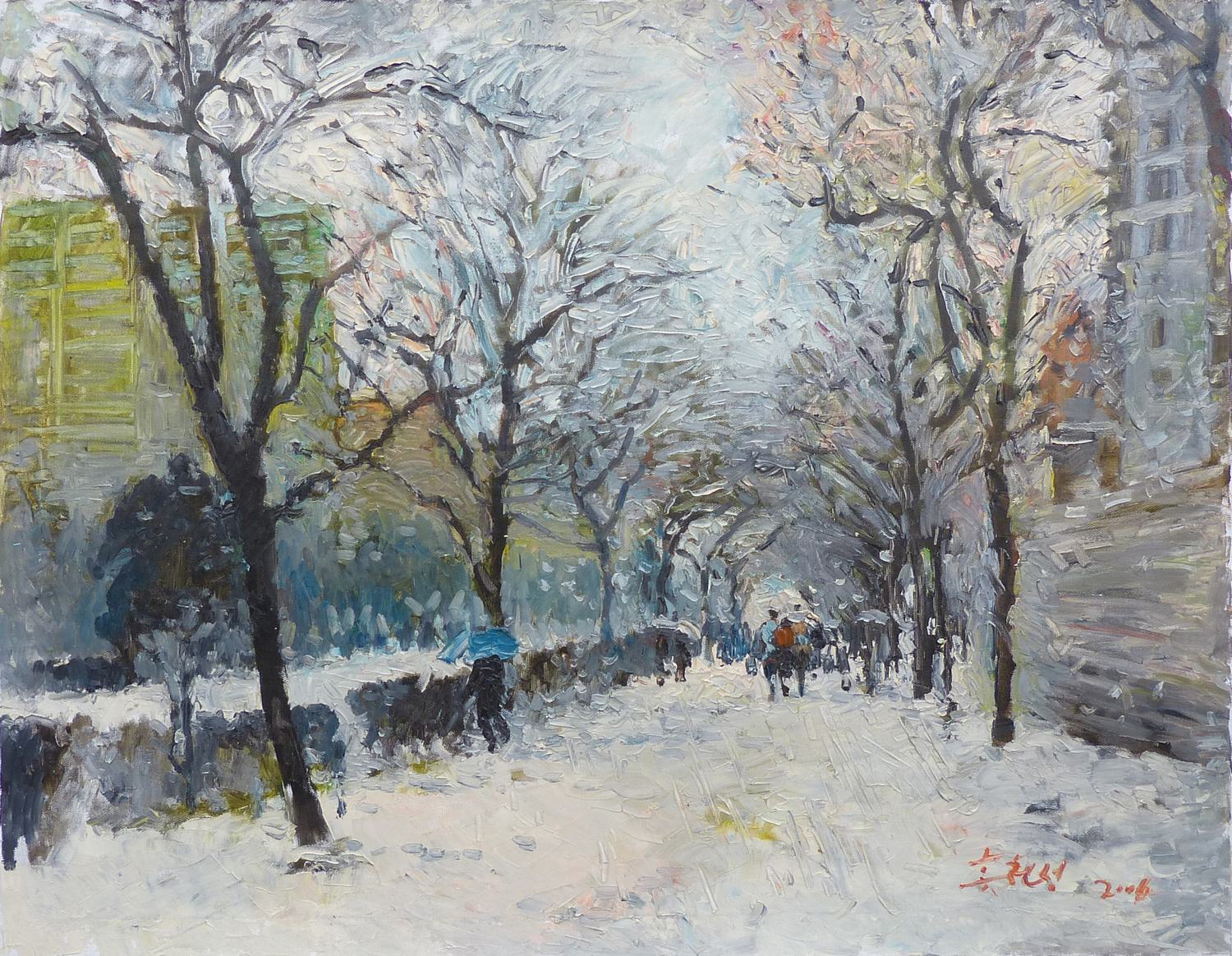  【朝鲜油画】雪后的街景