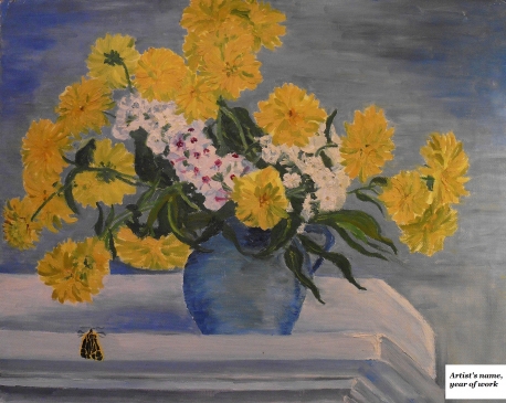 Flowers on table with butterfly