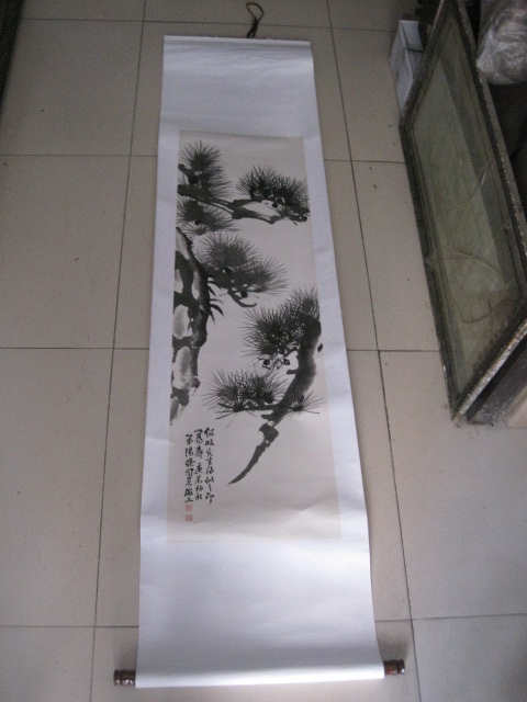 汤涤 江苏 民国年间北京画坛的重要画家 松石条幅，尺寸113-34cm