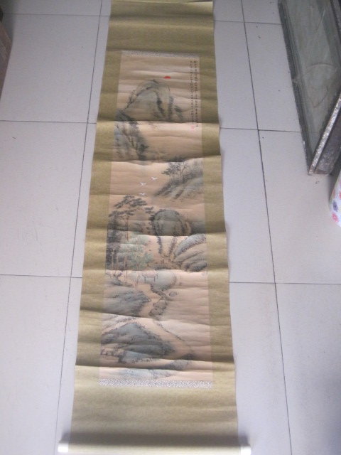 陆恢 江苏 清末民初著名画家 绢本山水条幅，126-30cm