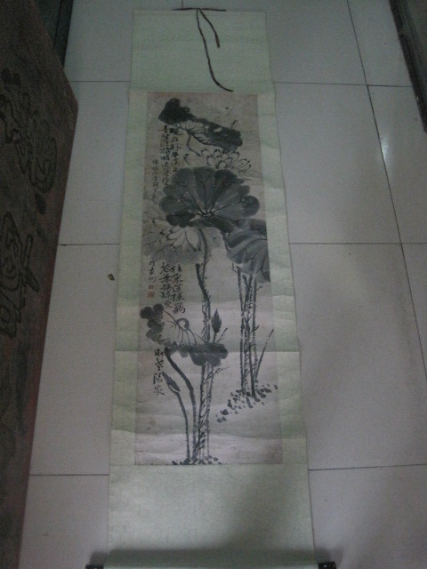 李鳝 江苏兴化 扬州八怪之一 宫廷画师 花卉条幅，尺寸111-34cm