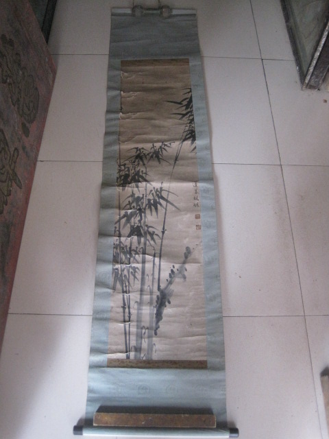甄明 山东蓬莱 清代画家 竹子条幅，尺寸128-30cm