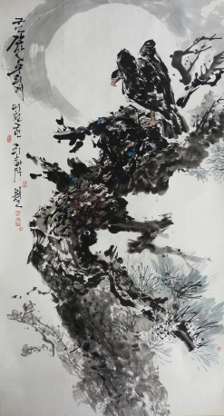 【朝鲜水墨画】李哲 月下松鹰