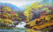 【朝鲜油画】秋林溪流