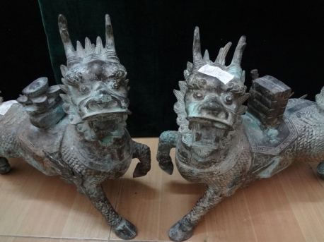 明代早期 青銅 火麒麟 一对 台湾四维艺廊