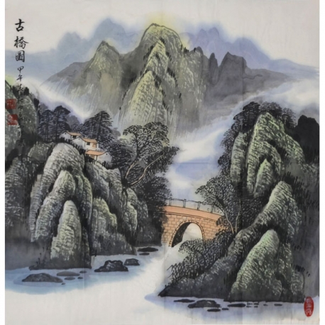 杜中良 山水《古桥图》67.5x69cm