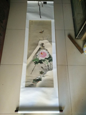 李文显 广东香山 近现代画家 花鸟条幅，尺寸109-37cm