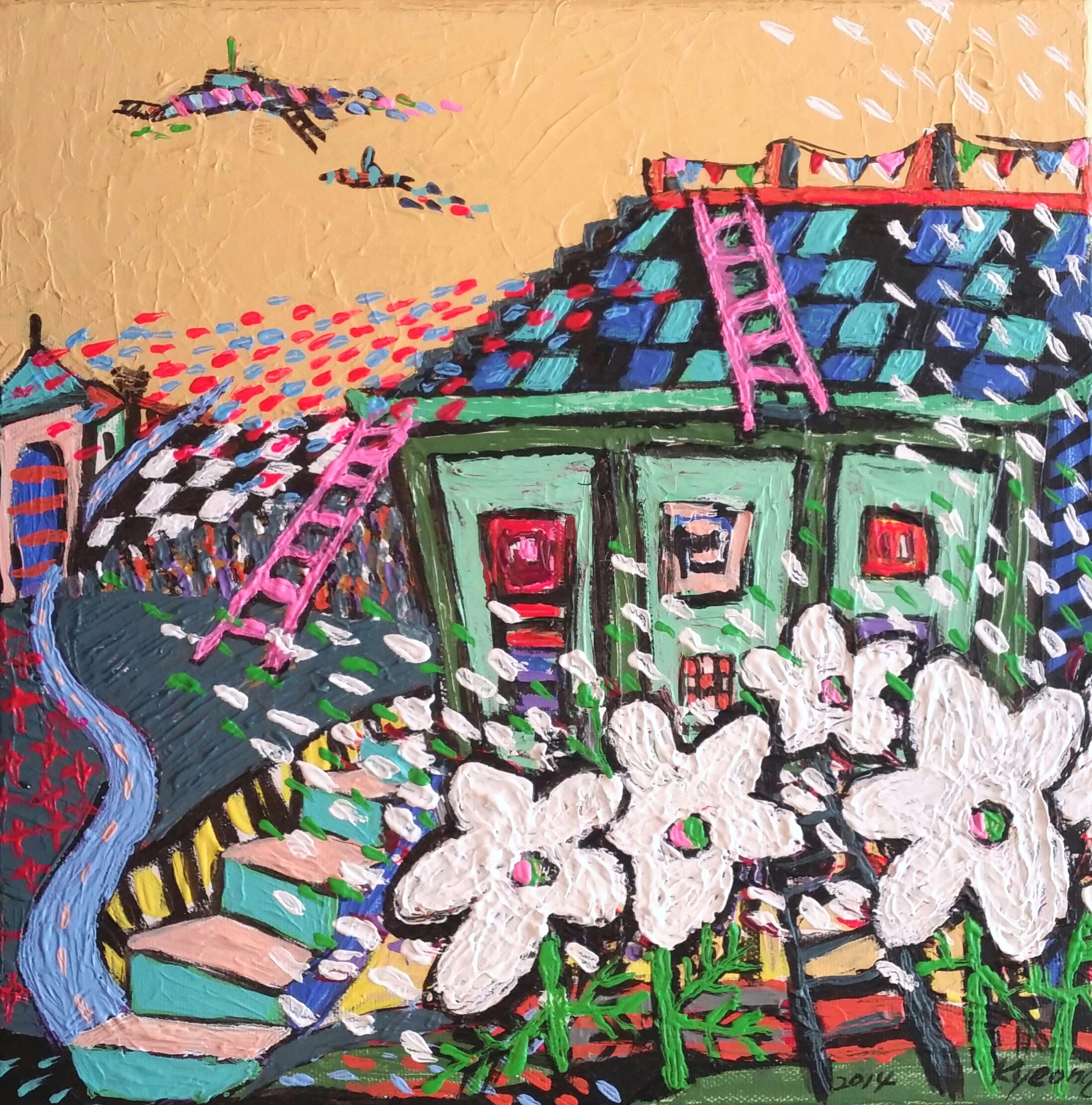 梦幻庄园-粉色梯子与花儿
