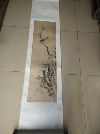 张迺耆 清代江苏南京 清代画家 花鸟条幅，尺寸102-28cm