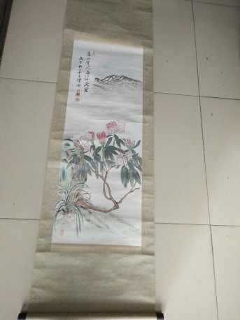 于世炜 清代上海 候补同知 花卉条幅，尺寸92-34cm