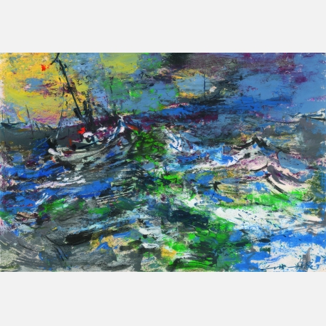 自由的航行（2015）纸本油彩 47-70cm