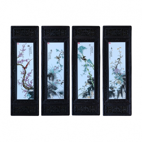 刘雨岑款梅兰竹菊瓷板画