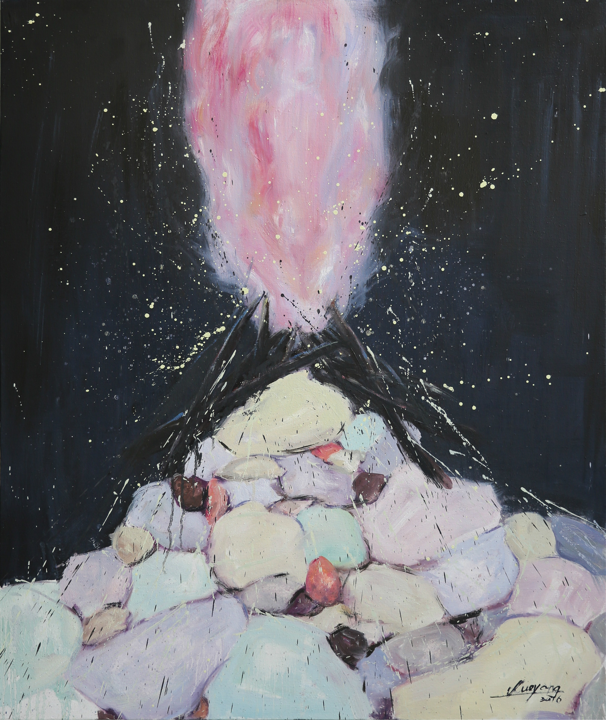 《火起时有烟花飞舞》，布上油画，100X120cm ，薛扬，2016年