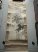 孙菊生 近代北京 北京画院老画家 竹雀条幅，尺寸92-39cm 