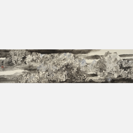 冯苗国画《心游空境》系列之一。34X138cm。2015年作