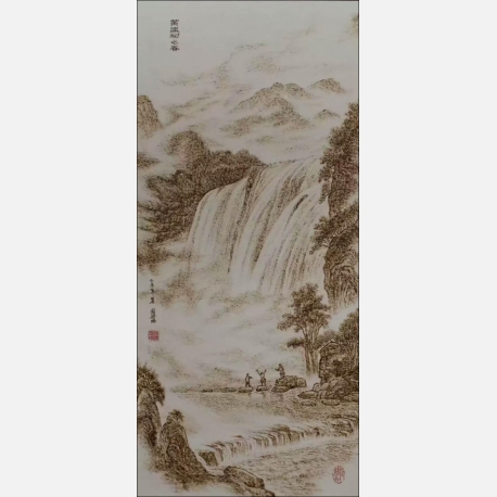 大型木板套彩烙画《黄果树之春》45cmx90cm  2012年2016年
