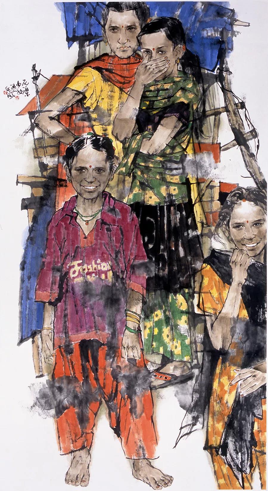 尼泊尔风情（乡村少女）（国画）