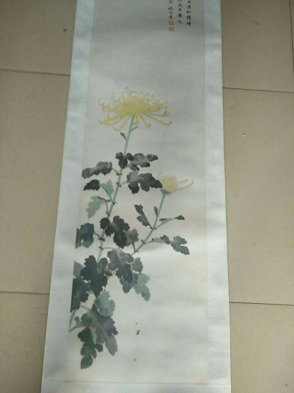 近代上海籍 顾伯达 花卉条幅，尺寸133-34cm