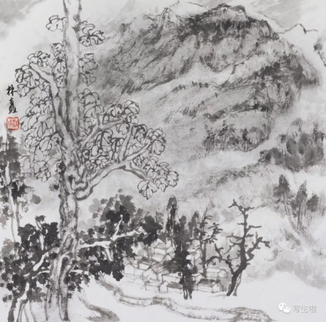 《太行，石板岩后山》国画