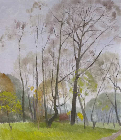 《雨中的山林》 油画