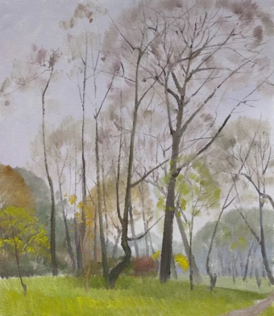 《雨中的山林》 油画